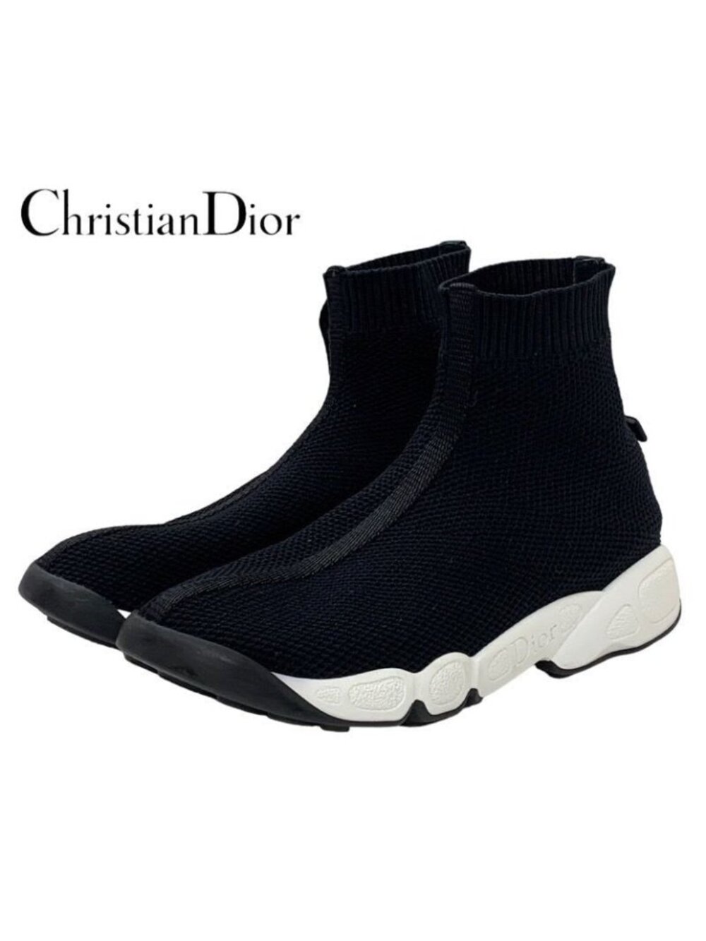 Christian Dior Sneakers Socks Shoes Logo Fabric Black - Picture 2 of 11